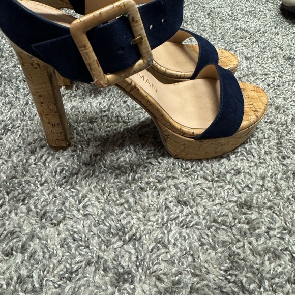 Navy and cork Stuart Weitzman platform sandals size 6. - Picture 3 of 6